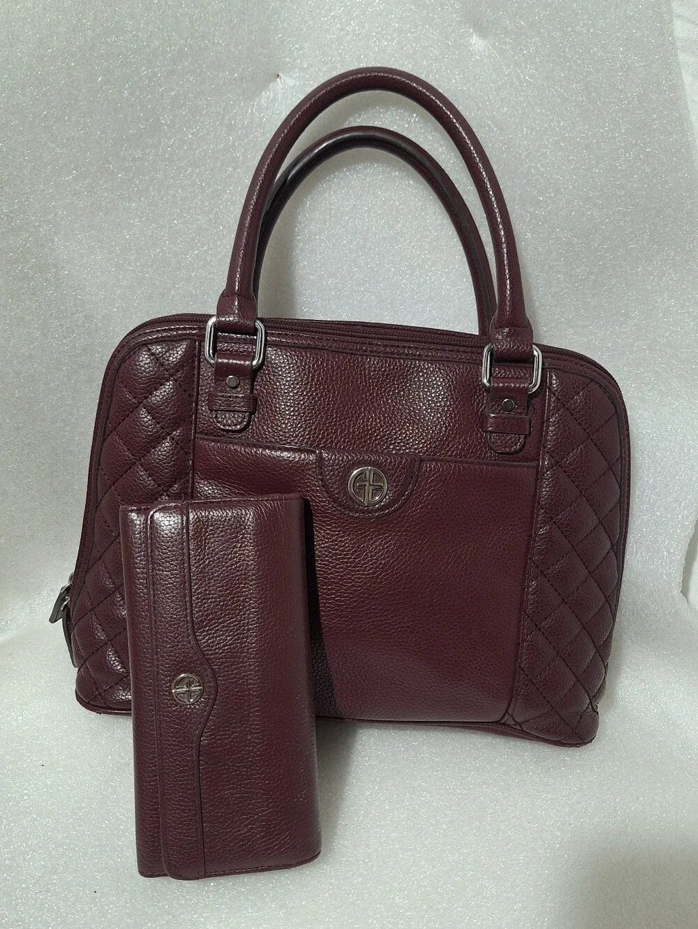 Women's Quilted Dome Satchel and Wallet - Deep Burgundy